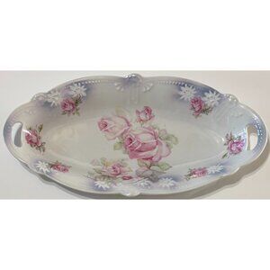 Vintage Ceramic Relish Dish Bavaria Germany Flower Floral White Pink Blue Green